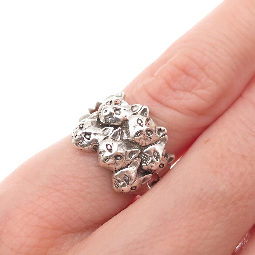 Shube 925 Sterling Silver Vintage Six Cats Oxidized Ring Size 4.25